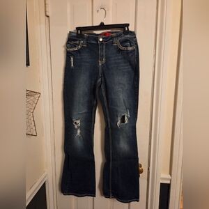 Zani D Boot Cut Jeans with Distressed Detailing & Embellishments